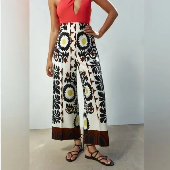 Zara High Waisted Printed Culottes - Picture 1 of 10